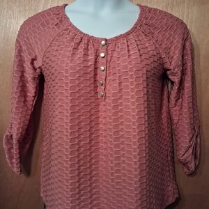 Notations Textured Henley Blouse - Dusty Rose